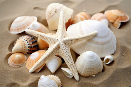 matching seashells on a beach, created with generative aiの素材
