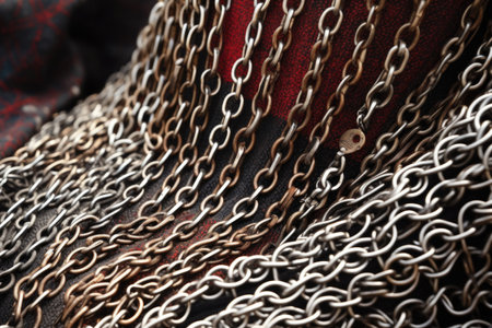 close-up of a medieval costumes chainmail detail, created with generative aiの素材