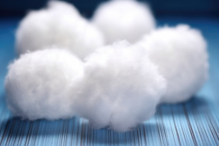 fluffy cotton balls against the denim background for contrast, created with generative aiの素材