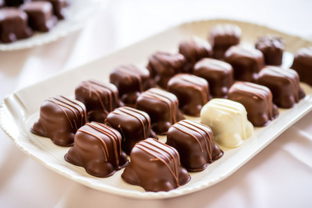 chocolate pralines shaped like mini diapers on a platter, created with generative aiの素材
