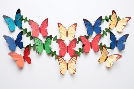 a diy chain of colorful paper butterflies, created with generative aiの素材