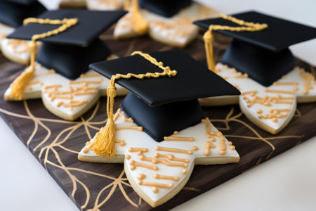 custom decorated cookies in shape of graduation cap, created with generative aiの素材