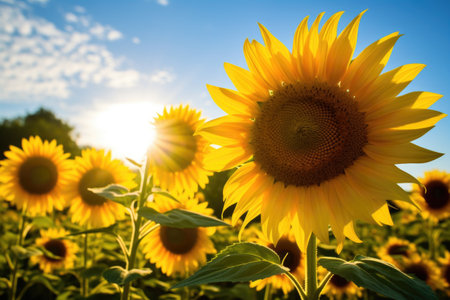 sunflowers turning towards the sunlight, created with generative aiの素材