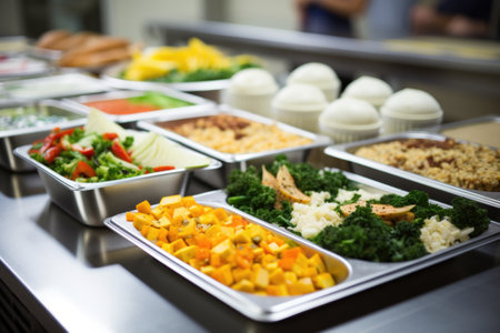 meals prepared in a cafeteria-style food service, created with generative aiの素材