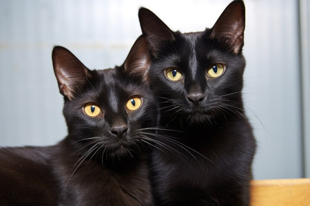 lower halves of two sleek black cats adjacent to each other, created with generative aiの素材