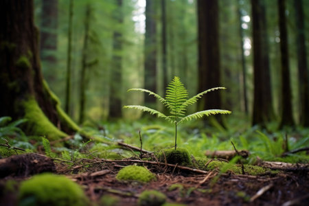 one small tree in a forest of giants, created with generative aiの素材