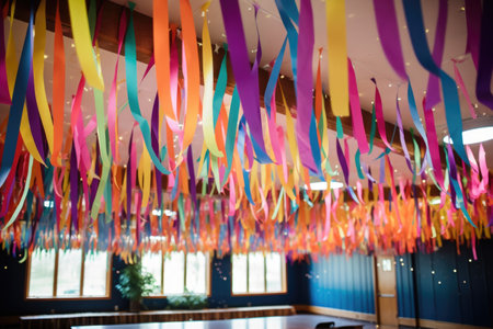 decorative streamers hanging from the ceiling, created with generative aiの素材