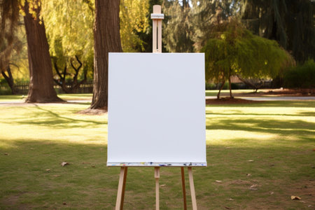 primed canvas on an easel in quiet park, created with generative aiの素材