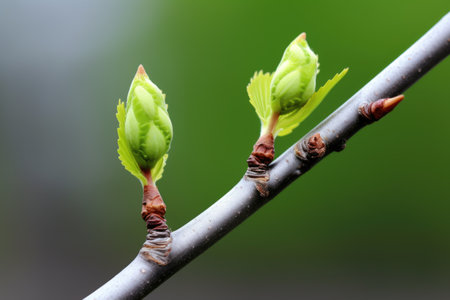 two buds on the same branch of a tree, created with generative aiの素材