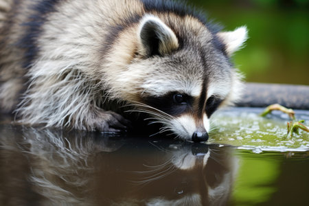a raccoon washing its food before eating, created with generative aiの素材