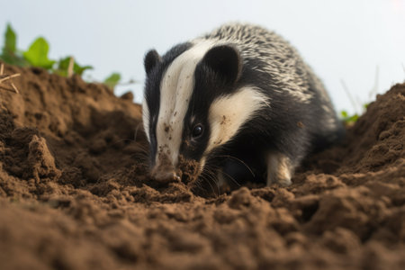 a badger digging a burrow in the dirt, created with generative aiの素材