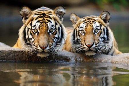 tigers dividing territory without conflict, created with generative aiの素材