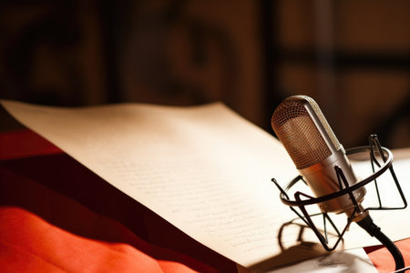 a microphone clipped on a sheet of paper, created with generative aiの素材
