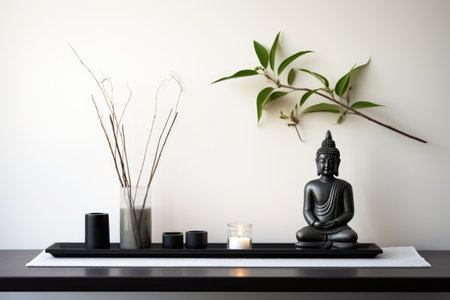 clean, minimalistic arrangement on a zen altar, created with generative aiの素材