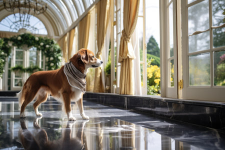 a guard dog patrolling an opulent mansion, created with generative aiの素材