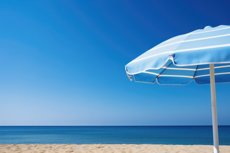 a blue beach umbrella against clear sky, created with generative aiの素材