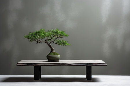 japanese bonsai tree on a minimalist table, created with generative aiの素材