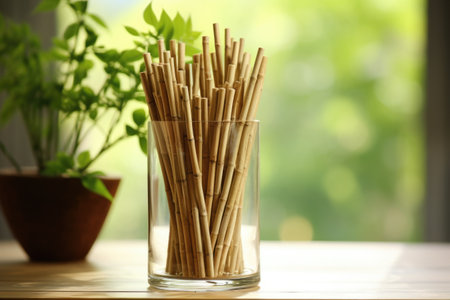an arrangement of bamboo sticks in a glass vase, created with generative aiの素材