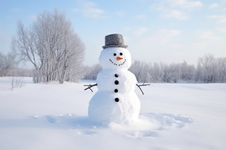 snowman built in a white winter landscape, created with generative aiの素材