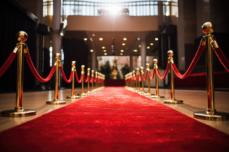 red carpet leading to a golden trophy, created with generative aiの素材