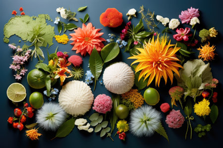 diverse flora from different geographical regions arranged together, created with generative aiの素材