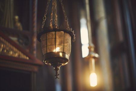 icon lamp hanging in church, created with generative aiの素材