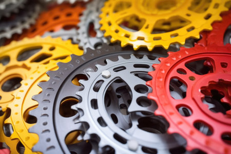 macro shot of cycling gears in storage, created with generative aiの素材