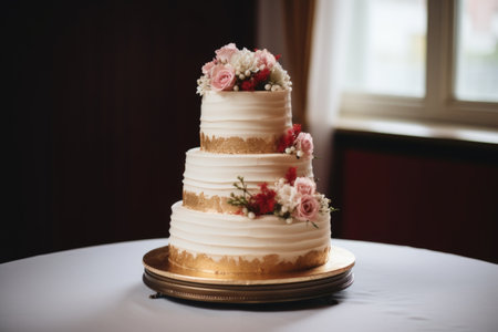 a tiered wedding cake with no marks, created with generative aiの素材