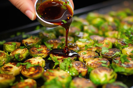 garnishing bbq brussel sprouts with chopped parsley, created with generative aiの素材