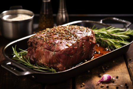 beef roast smothered with granulated garlic and fresh rosemary, created with generative aiの素材
