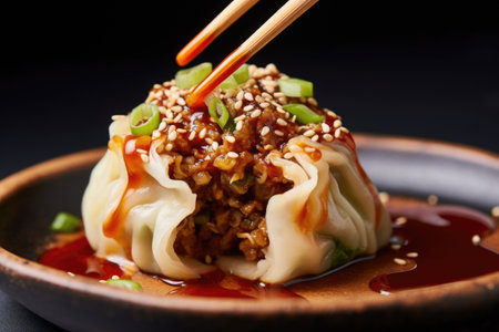 into a dumpling to reveal filling, created with generative aiの素材