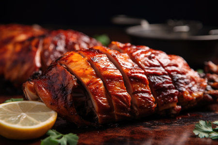 close-up of turkey wing with crispy skin, created with generative aiの素材