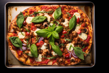 overhead shot of a pizza box, created with generative aiの素材