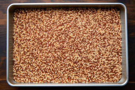 quinoa spread on a baking tray ready for roasting, created with generative aiの素材