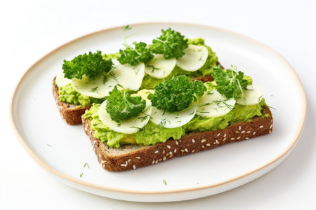 open faced avocado sandwich with white background, created with generative aiの素材