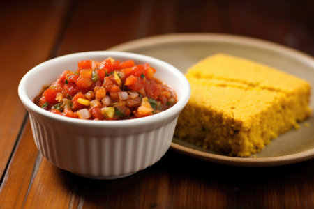 cornbread paired with a bowl of chili, created with generative aiの素材