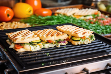 process of making brick-pressed grilled sandwiches, created with generative aiの素材