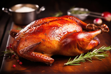 close view of hickory-smoked chicken with rosemary, created with generative aiの素材