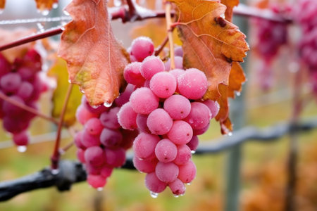 natural ice formations on wine grapes, created with generative aiの素材