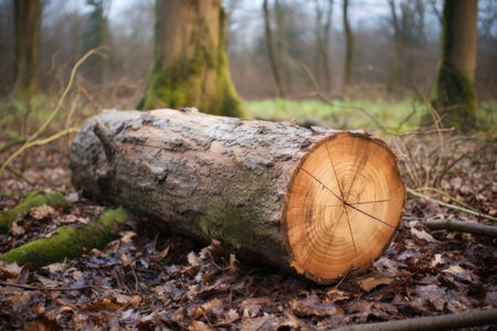 a shot depicting a raw oak log marked for into staves, created with generative aiの素材