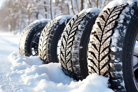 specially-designed treads of winter tires, created with generative aiの素材
