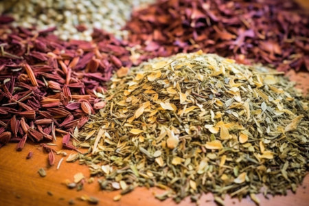 dried tea leaves mix ready for blending, created with generative aiの素材