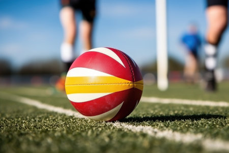 close up of winning rugby ball crossing the line, created with generative aiの素材