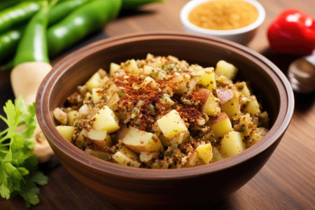 potato salad with bbq spice dusting, created with generative aiの素材