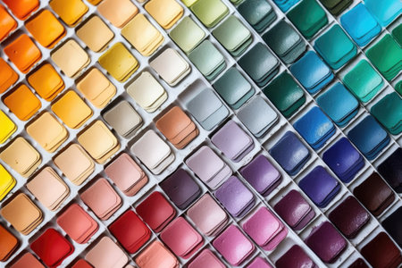 high angle shot of an organized color-matching chart for paints, created with generative aiの素材