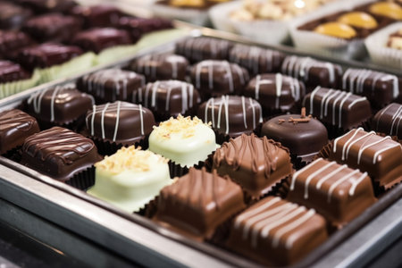 freshly dipped chocolates on setting trays, created with generative aiの素材