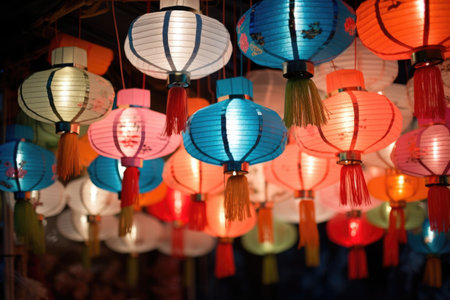 paper lanterns used for birthdays in chinese tradition, created with generative aiの素材