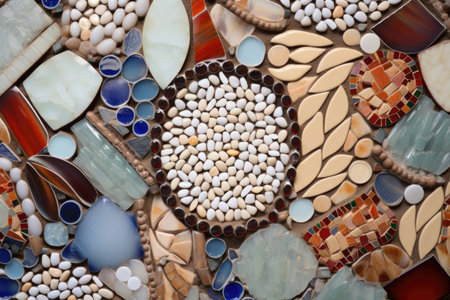 mosaic tiles in various shapes and colors awaiting arrangement, created with generative aiの素材