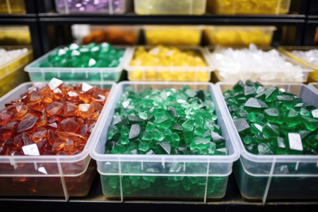 gems stored in environmentally friendly warehouse, created with generative aiの素材