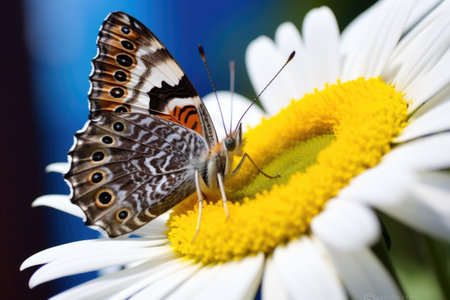 detail shot of a butterfly resting on a daisy, created with generative aiの素材